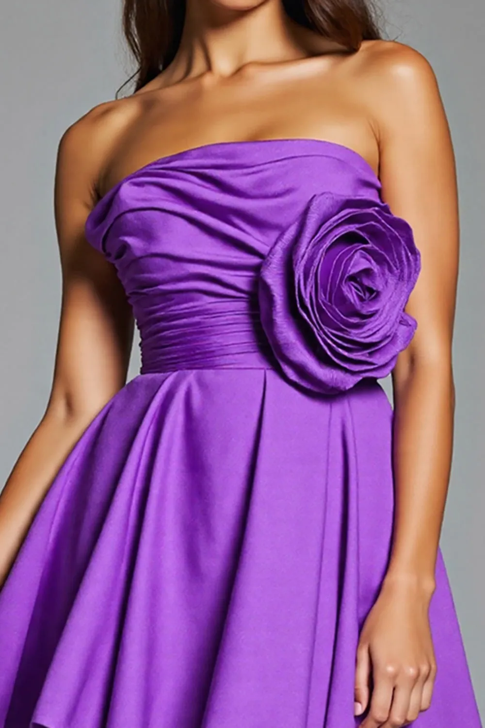 Strapless A Line Purple Homecoming Dress with 3D Flowers sold by Zapaka product image thumbnail 3
