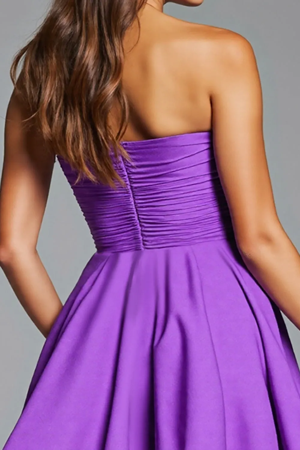 Strapless A Line Purple Homecoming Dress with 3D Flowers sold by Zapaka product image thumbnail 4