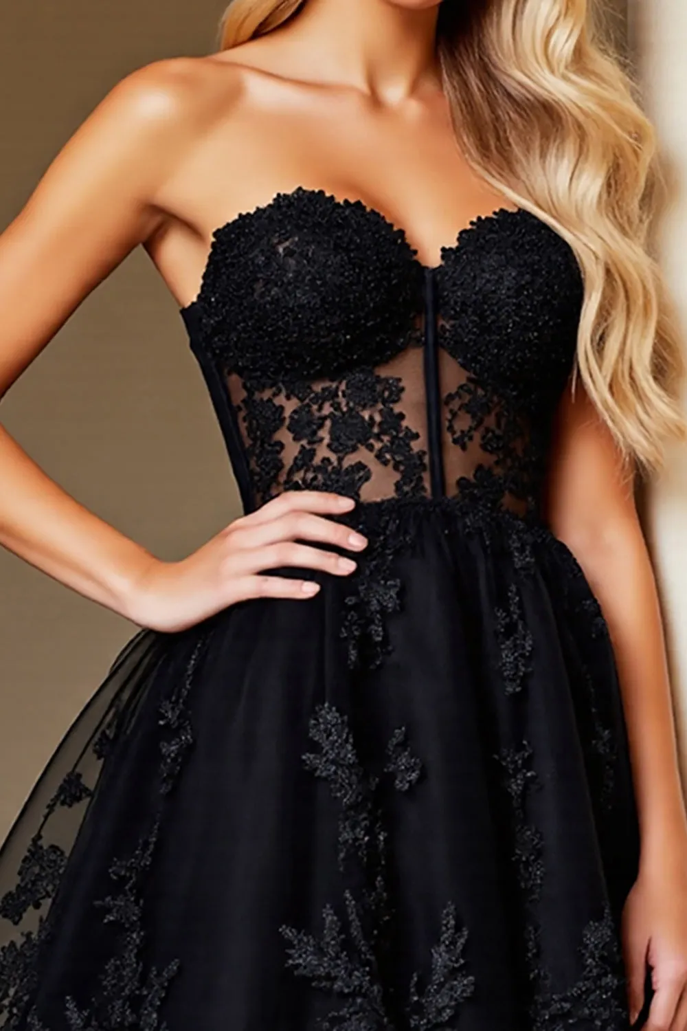 A Line Black Appliqued Sweetheart Homecoming Dress sold by Zapaka product image thumbnail 3