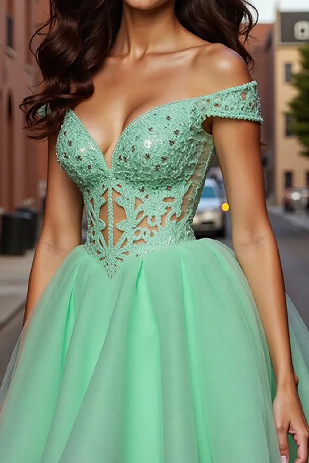 Tulle Light Green A Line Short Homecoming Dress with Appliques sold by Zapaka product image thumbnail 3