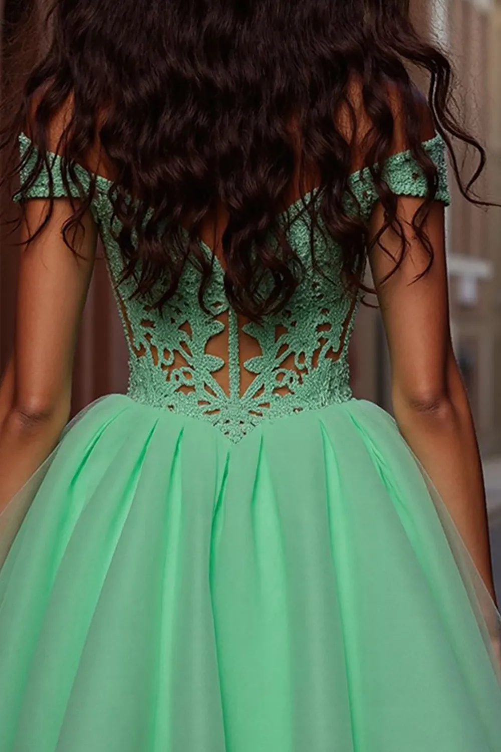 Tulle Light Green A Line Short Homecoming Dress with Appliques sold by Zapaka product image thumbnail 4
