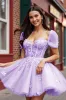 Blush Floral Tulle Corset Short Homecoming Dress with Sleeves sold by Zapaka