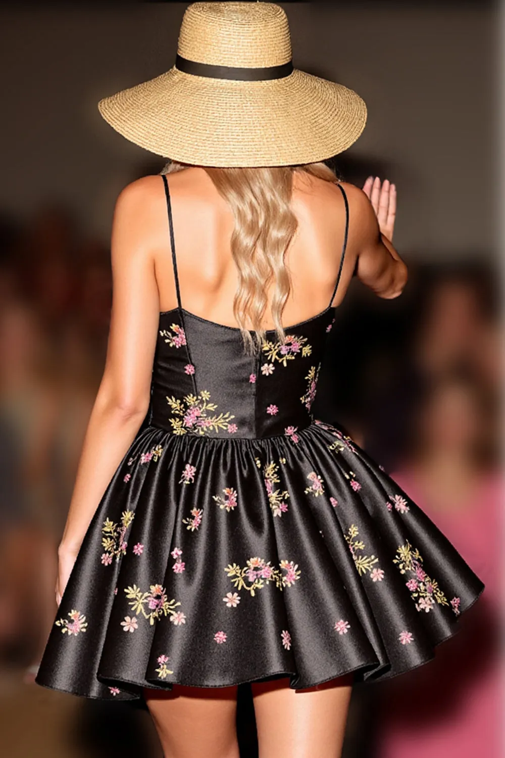 Black Floral Satin A Line Homecoming Dress sold by Zapaka product image thumbnail 2