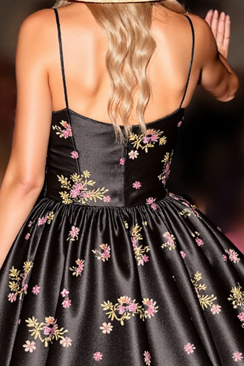 Black Floral Satin A Line Homecoming Dress sold by Zapaka product image thumbnail 4