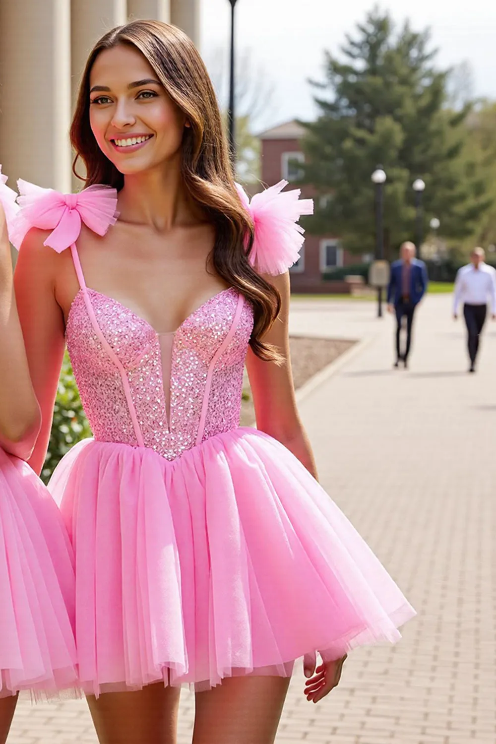 Sparkly Pink Sequin Corset Short Homecoming Dress with Bows sold by Zapaka product image thumbnail 2