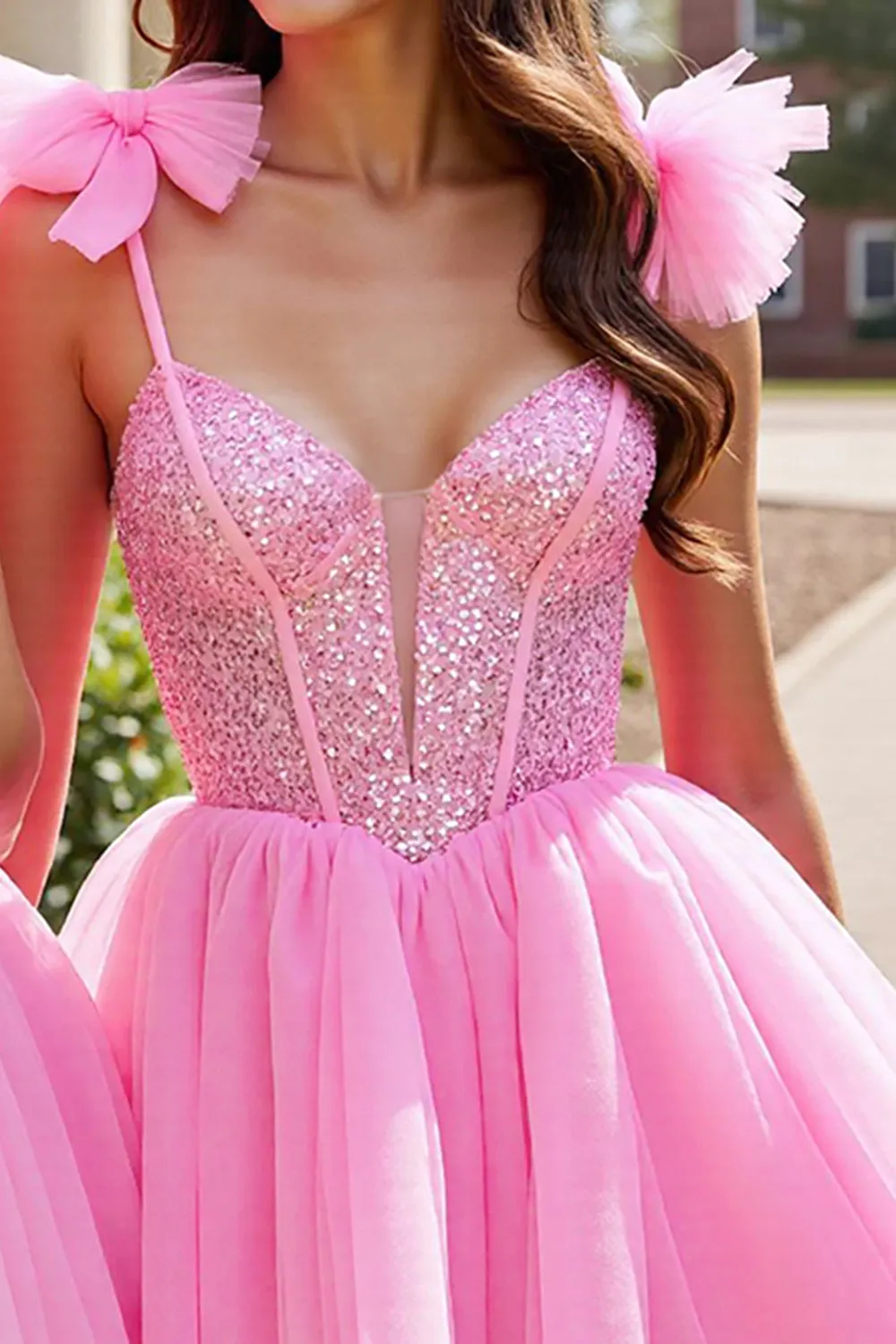 Sparkly Pink Sequin Corset Short Homecoming Dress with Bows sold by Zapaka product image thumbnail 4