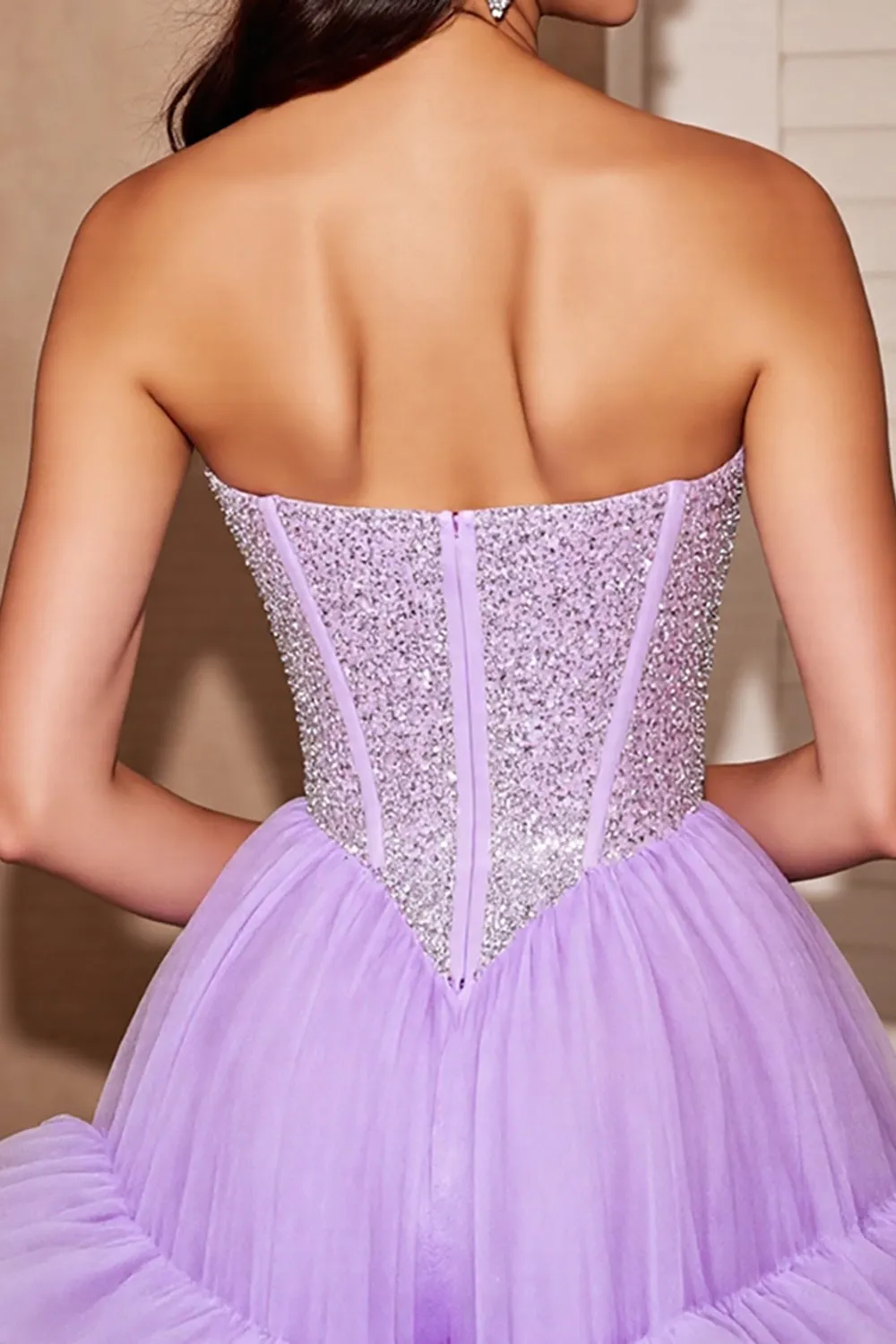 Sparkly Strapless Ruffled Lilac Homecoming Dress with Sequins sold by Zapaka product image thumbnail 4