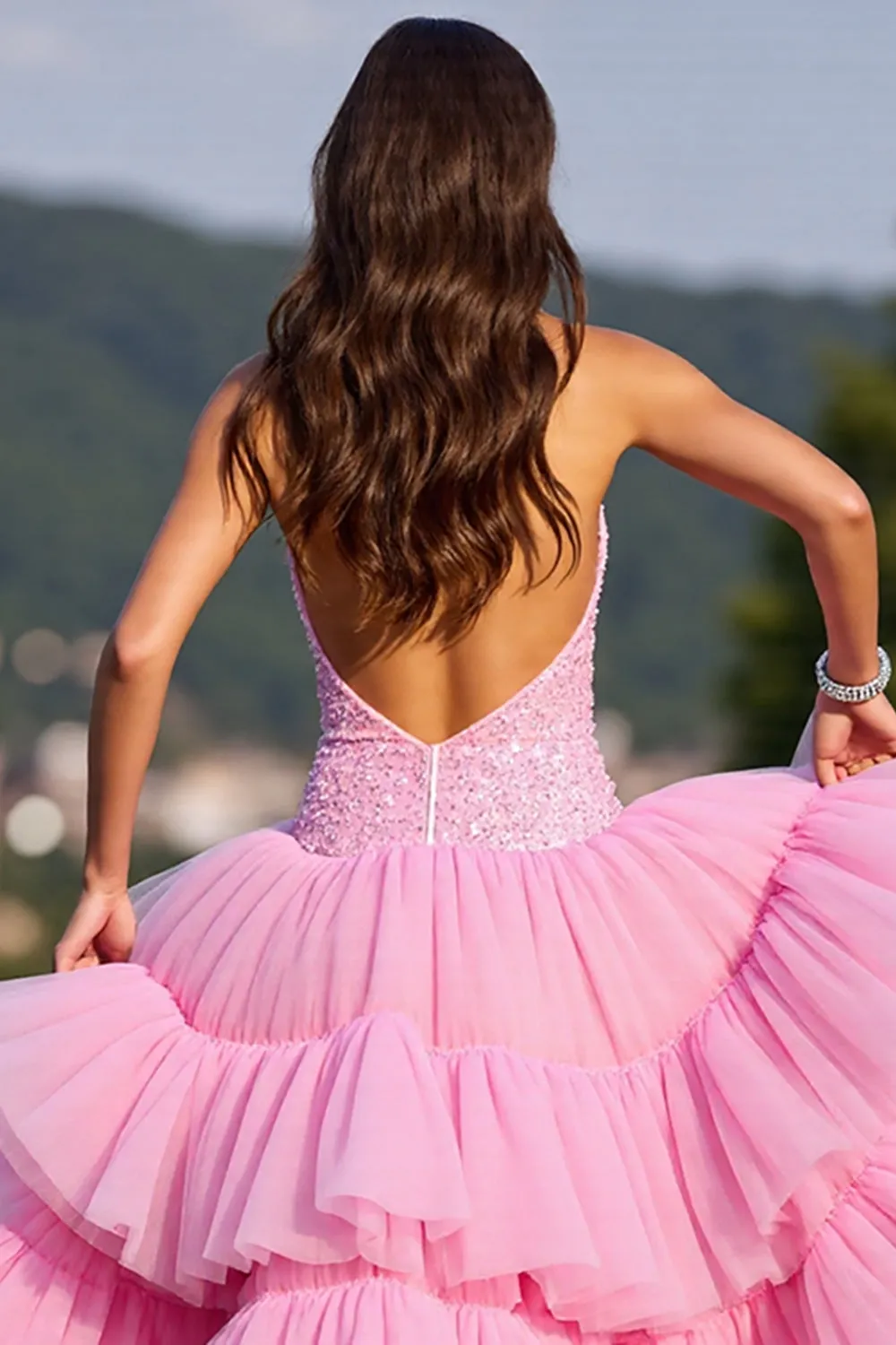 Sparkly Ruffled High Low Homecoming Dress with Sequins sold by Zapaka product image thumbnail 4