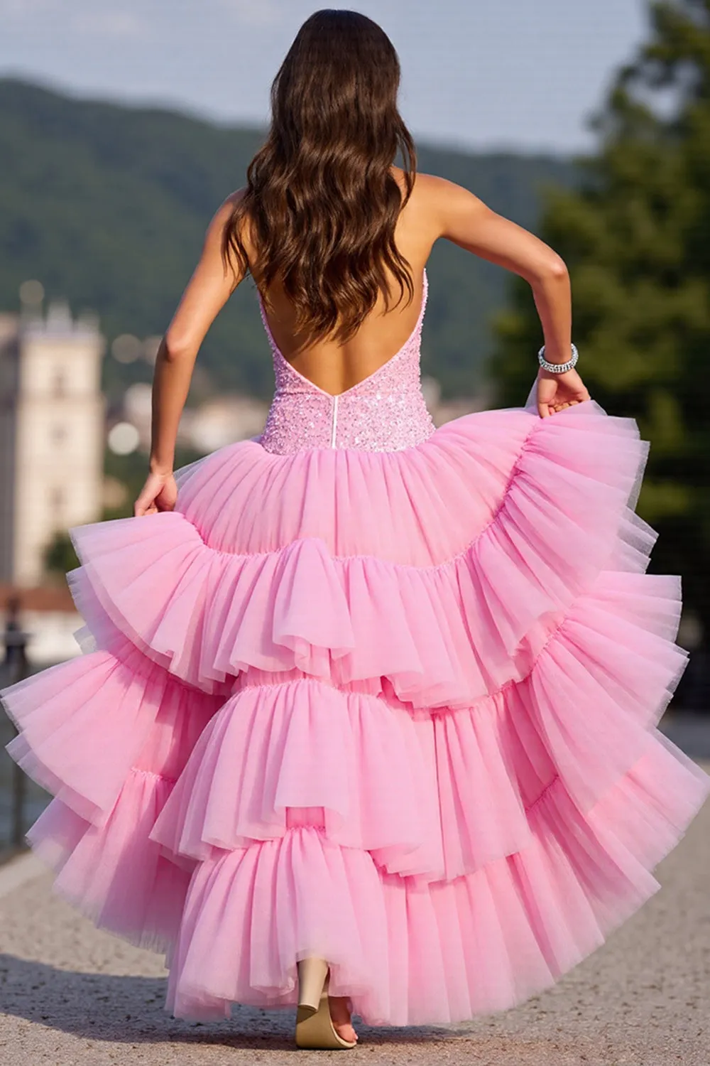 Sparkly Ruffled High Low Homecoming Dress with Sequins sold by Zapaka product image thumbnail 2