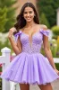 Lavender Tulle A Line Short Homecoming Dress with Bows sold by Zapaka