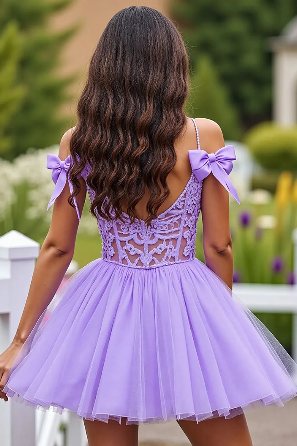 Lavender Tulle A Line Short Homecoming Dress with Bows sold by Zapaka product image thumbnail 2
