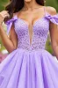 Lavender Tulle A Line Short Homecoming Dress with Bows sold by Zapaka