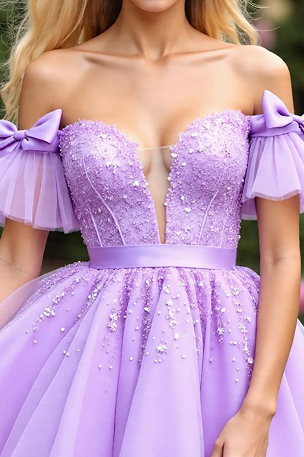 Lavender Tulle Ruffled Short Sleeves Corset Short Homecoming Dress with Appliques sold by Zapaka product image thumbnail 3