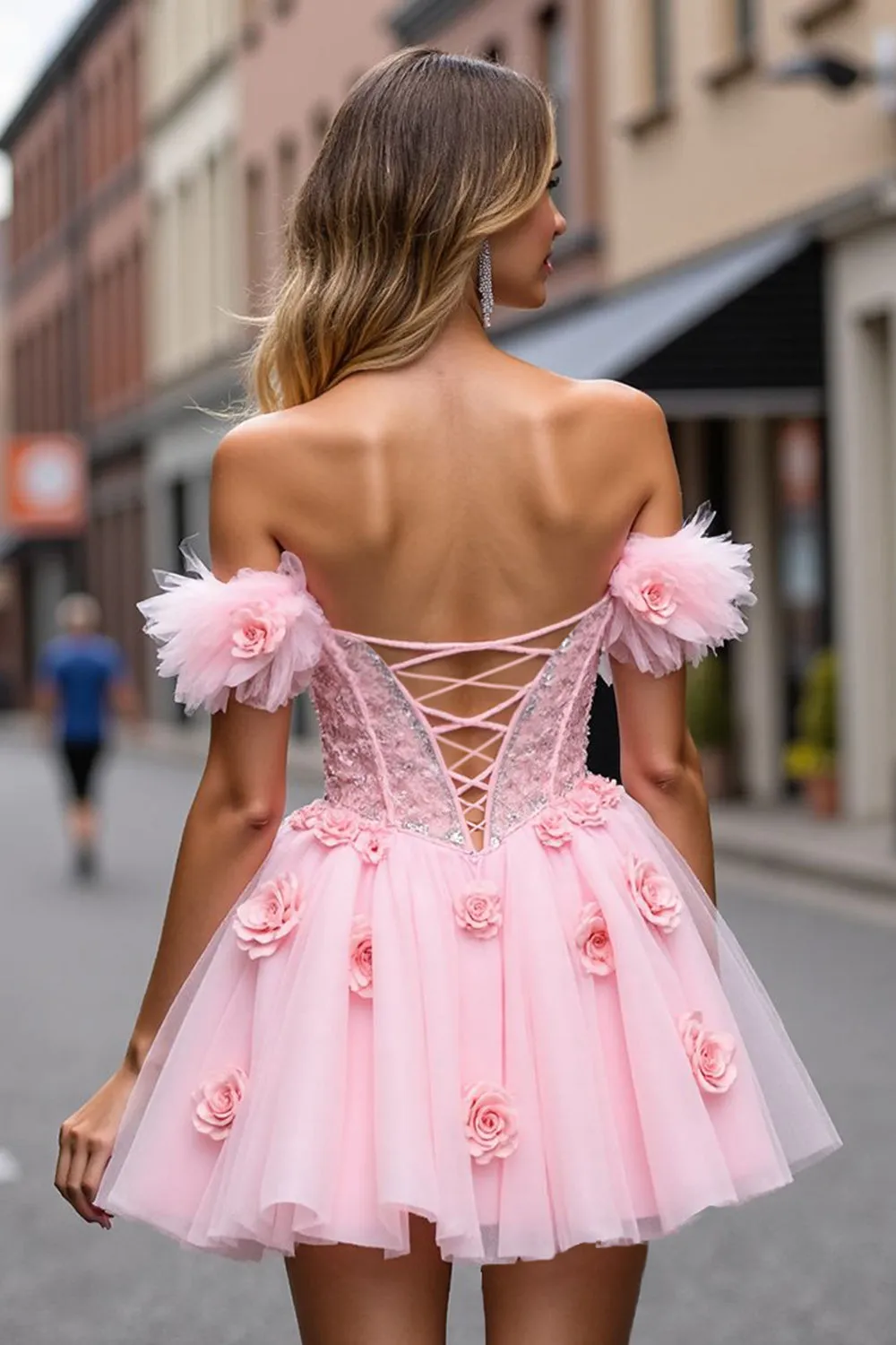 Floral Corset Blush Tulle Short Homecoming Dress with Appliques sold by Zapaka product image thumbnail 2