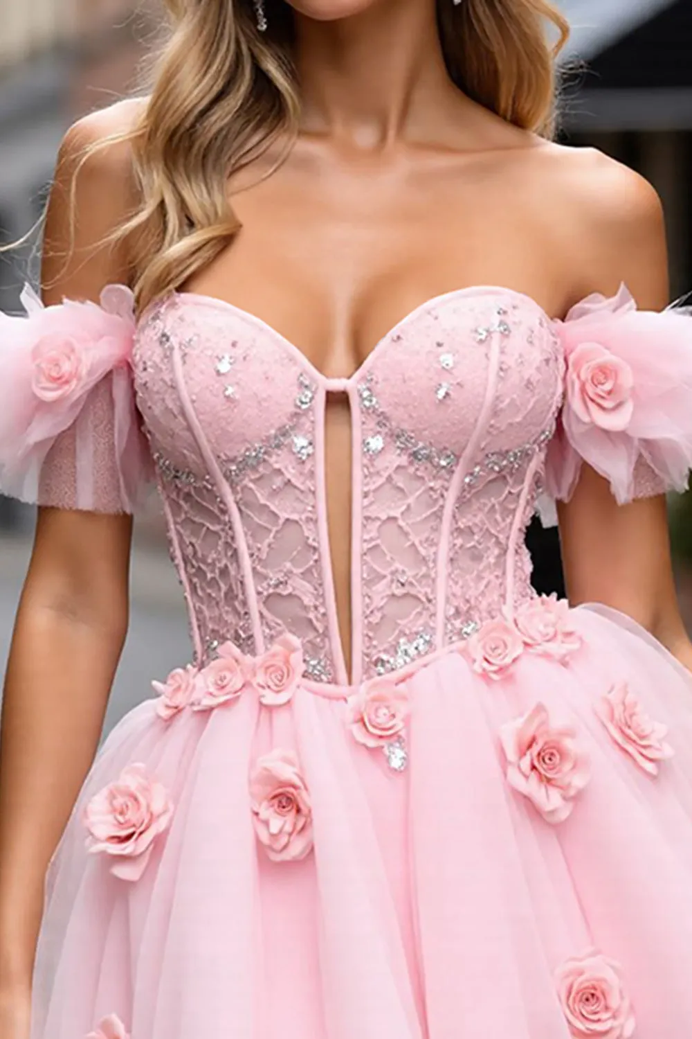 Floral Corset Blush Tulle Short Homecoming Dress with Appliques sold by Zapaka product image thumbnail 3