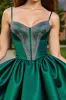 Dark Green Short Satin A Line Homecoming Dress with Beading sold by Zapaka