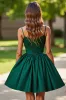A Line Corset Dark Green Satin Short Homecoming Dress sold by Zapaka