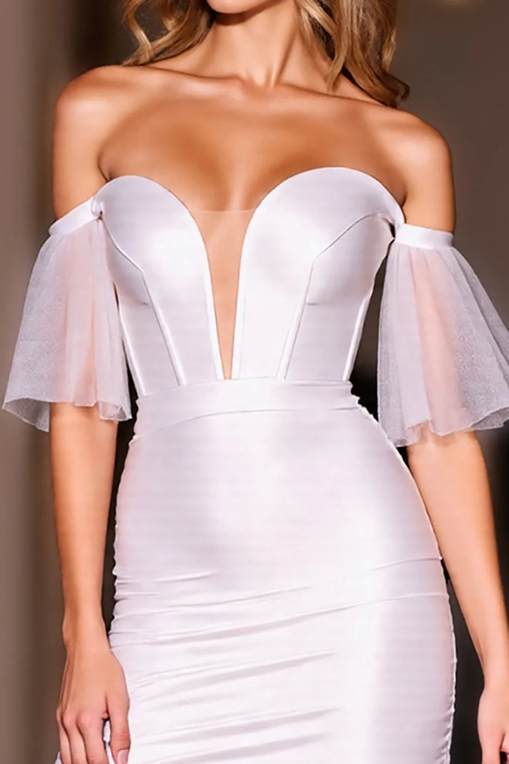 White Off The Shoulder Bodycon Homecoming Dress sold by Zapaka product image thumbnail 3