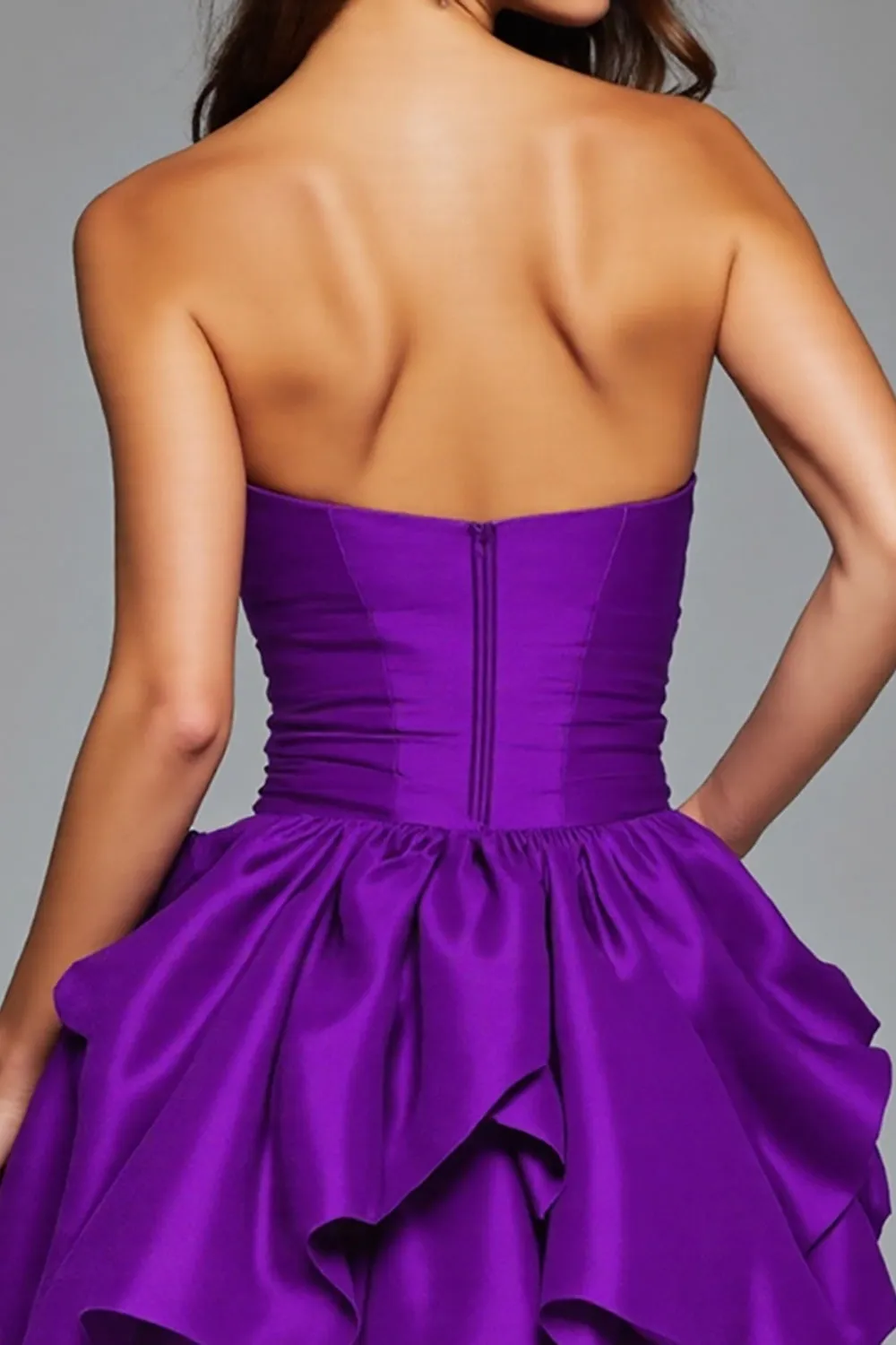Ruffled Dark Purple Strapless Homecoming Dress with 3D Flowers sold by Zapaka product image thumbnail 4
