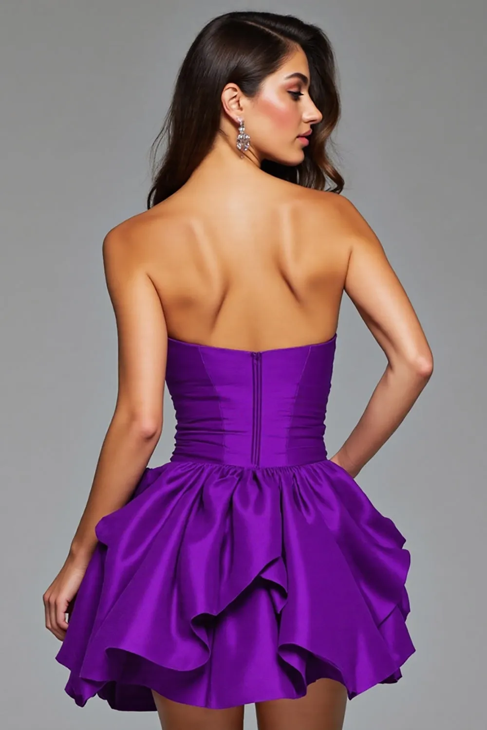 Ruffled Dark Purple Strapless Homecoming Dress with 3D Flowers sold by Zapaka product image thumbnail 2