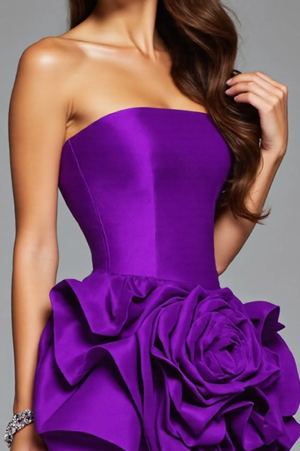 Ruffled Dark Purple Strapless Homecoming Dress with 3D Flowers sold by Zapaka product image thumbnail 3