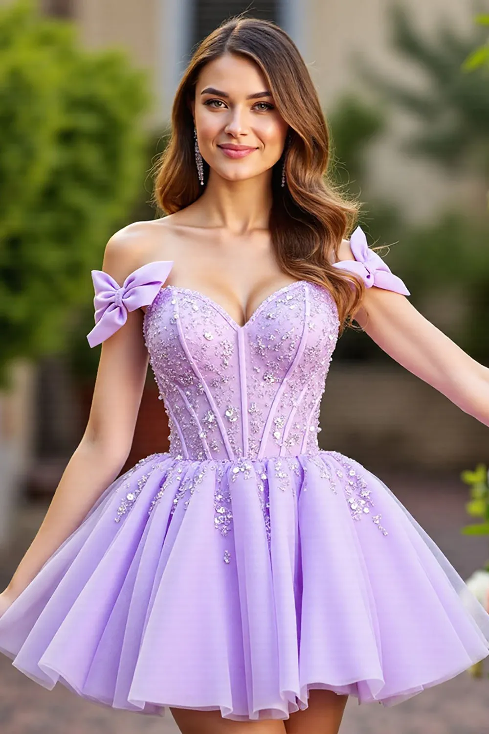 Sparkly Lavender Corset Tulle Short Homecoming Dress with Sequins sold by Zapaka