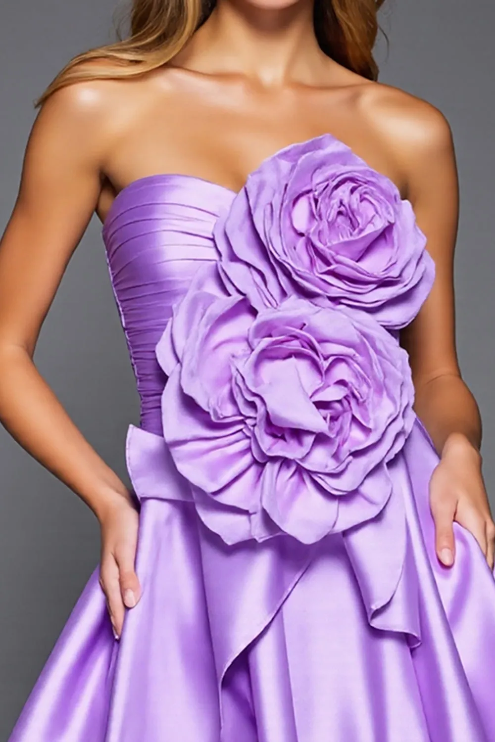 Purple A Line Ruffled Strapless Homecoming Dress With 3D Flowers sold by Zapaka product image thumbnail 3