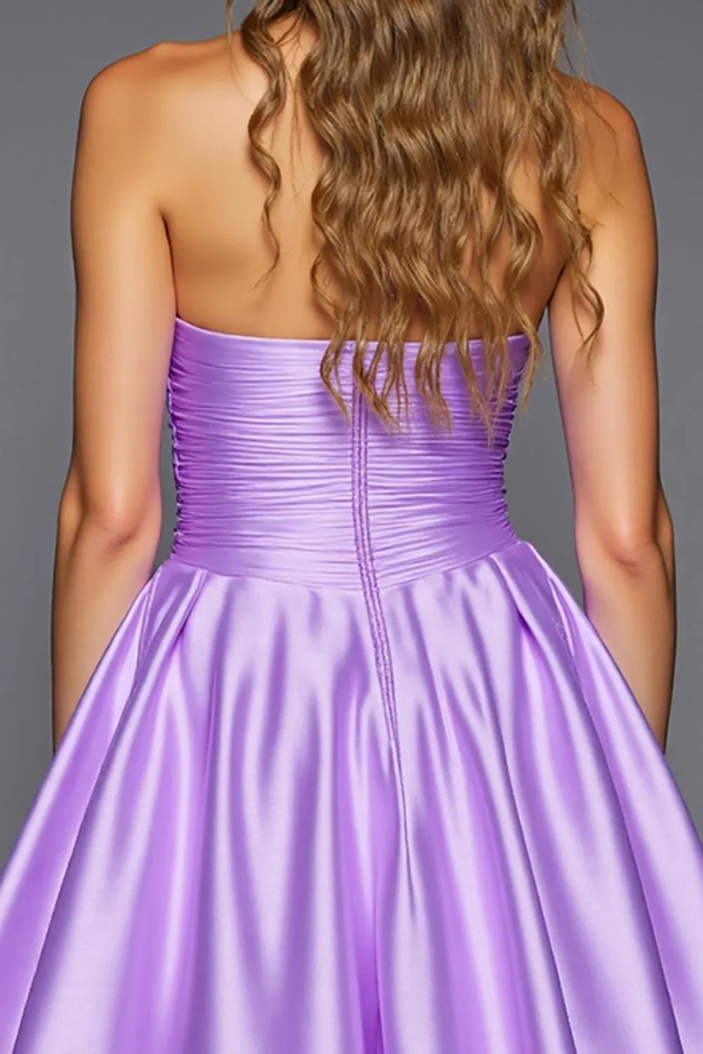 Purple A Line Ruffled Strapless Homecoming Dress With 3D Flowers sold by Zapaka product image thumbnail 4