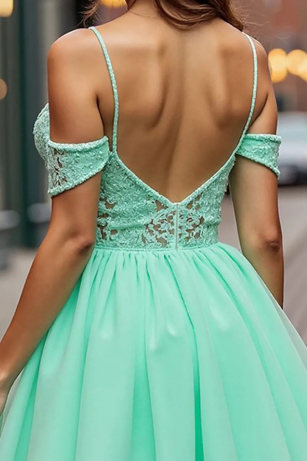 A Line Tulle Mint Green Cold Shoulder Short Homecoming Dress sold by Zapaka product image thumbnail 4