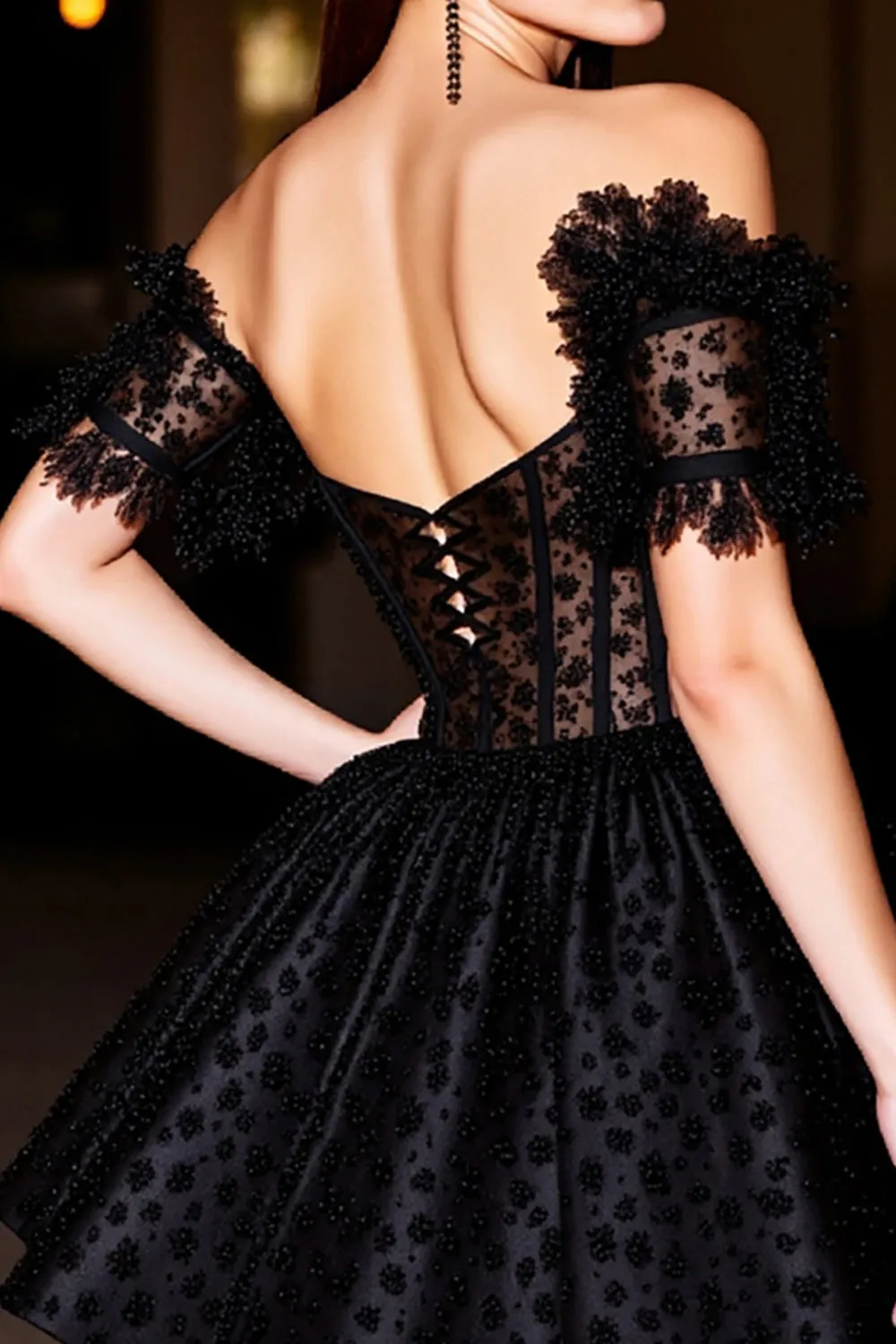Black Off The Shoulder Beaded A Line Homecoming Dress With Appliques sold by Zapaka product image thumbnail 4