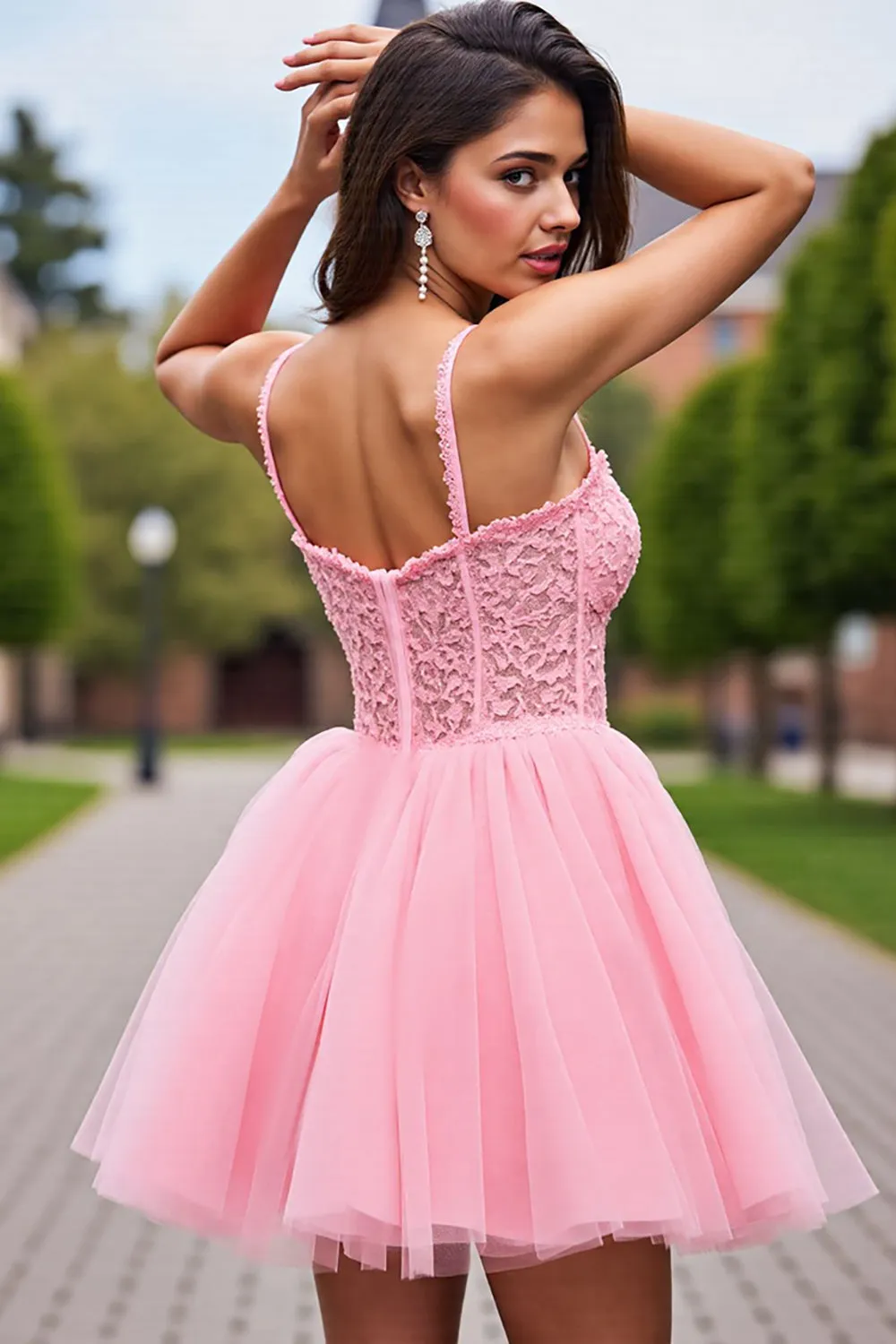 Corset Blush Tulle Cold Shoulder Short Homecoming Dress with Appliques sold by Zapaka product image thumbnail 2