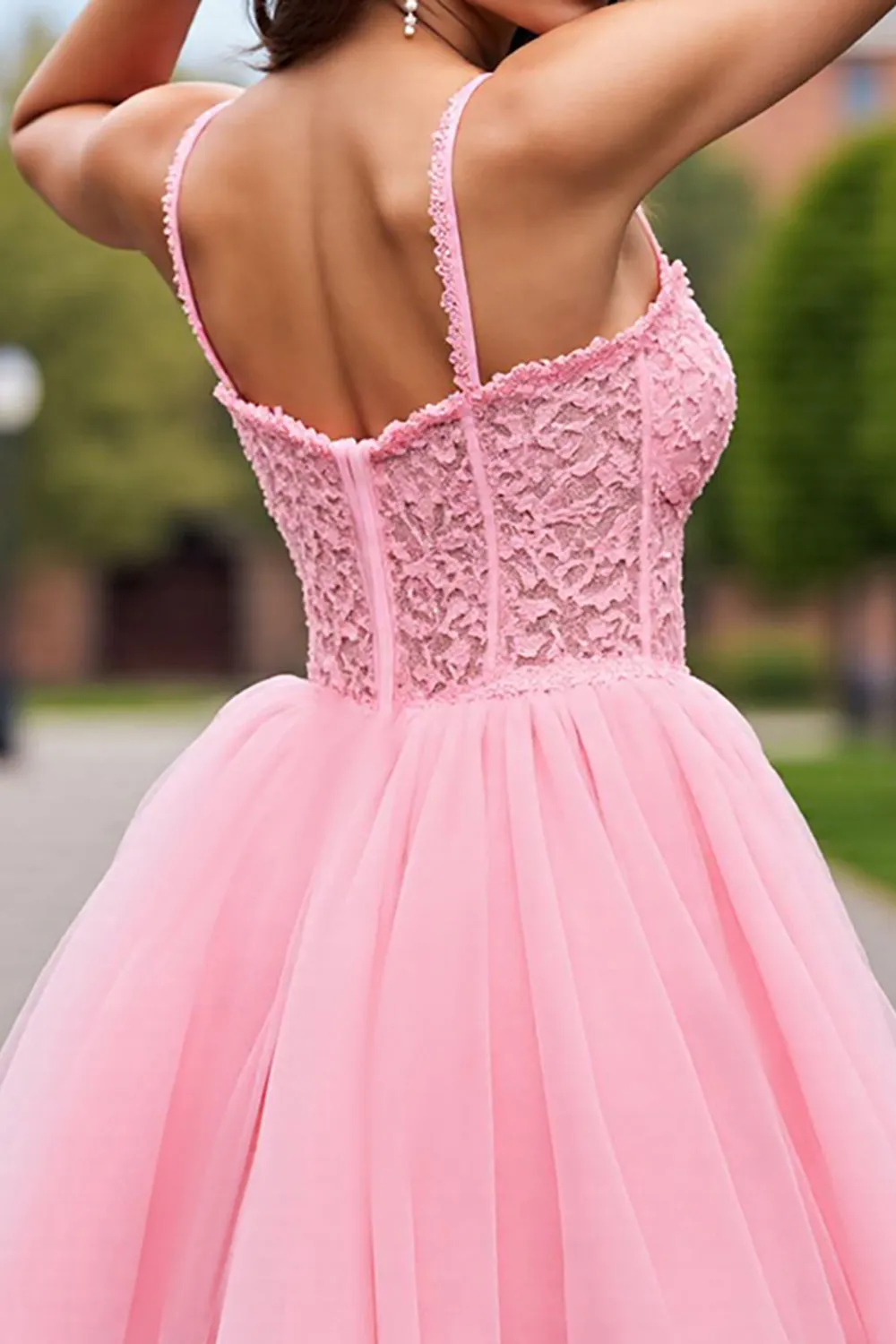 Corset Blush Tulle Cold Shoulder Short Homecoming Dress with Appliques sold by Zapaka product image thumbnail 4