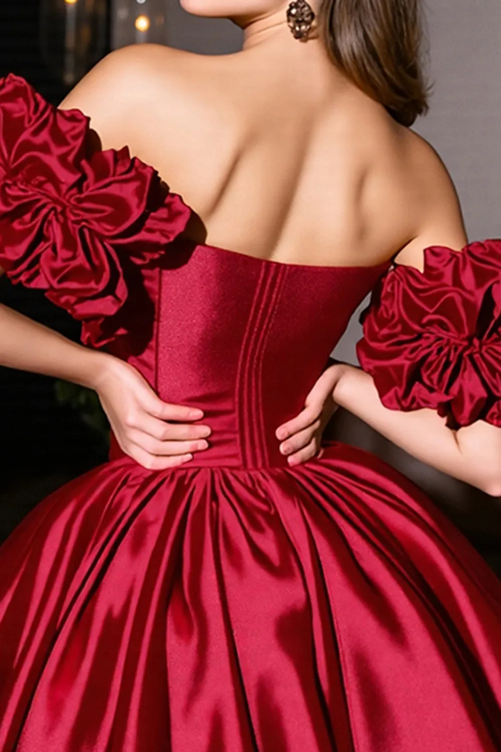 Burgundy Off The Shoulder Ruched A Line Homecoming Dress sold by Zapaka product image thumbnail 4