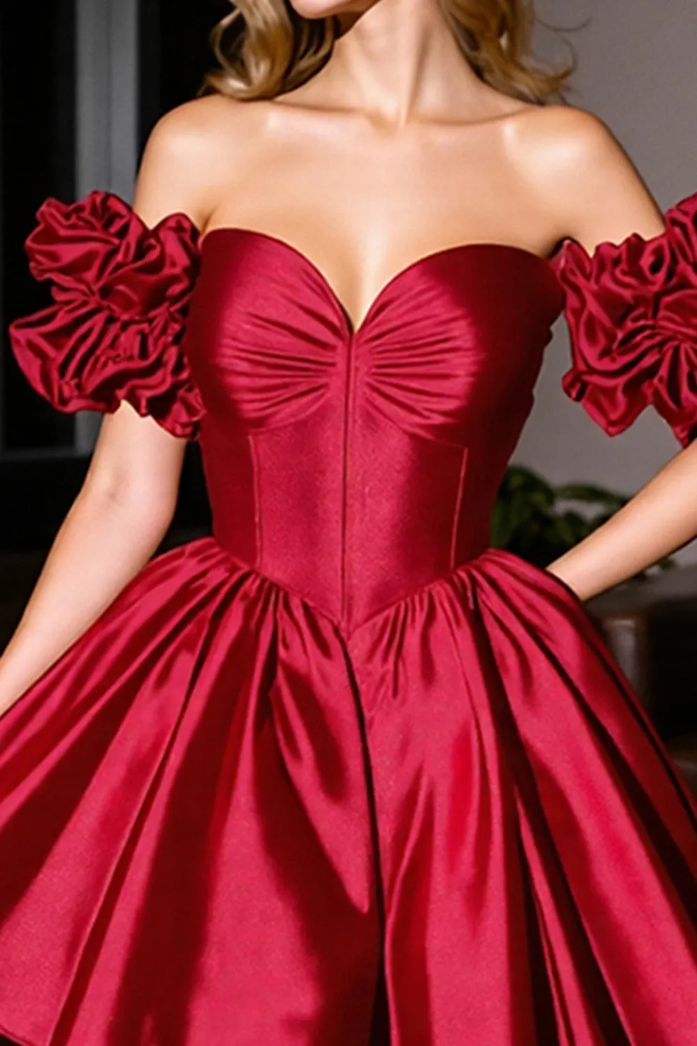 Burgundy Off The Shoulder Ruched A Line Homecoming Dress sold by Zapaka product image thumbnail 3