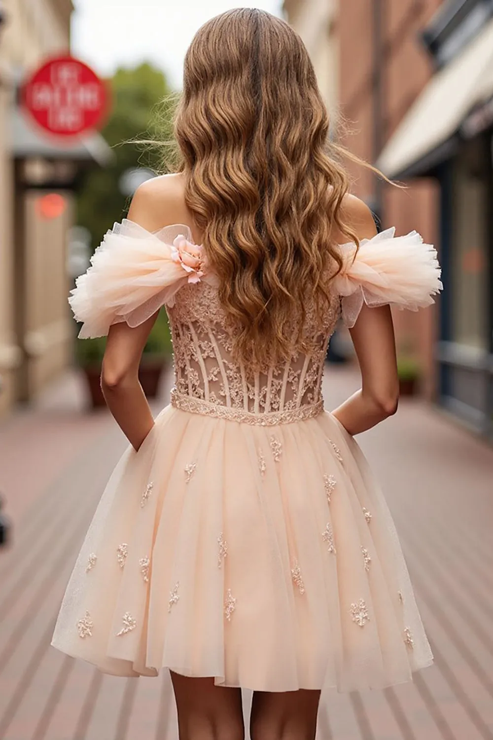 Champagne Corset Floral Short Homecoming Dress with Appliques sold by Zapaka product image thumbnail 2