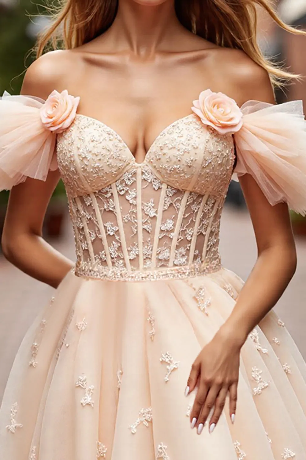 Champagne Corset Floral Short Homecoming Dress with Appliques sold by Zapaka product image thumbnail 3