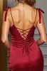 Burgundy Satin Bodycon Short Homecoming Dress with Bows sold by Zapaka