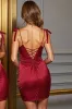Burgundy Satin Bodycon Short Homecoming Dress with Bows sold by Zapaka
