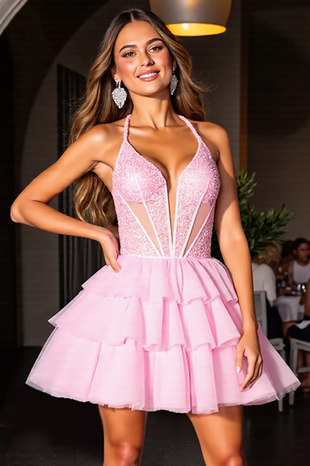 Halter Tiered A Line Homecoming Dress With Sequins sold by Zapaka product image thumbnail 3