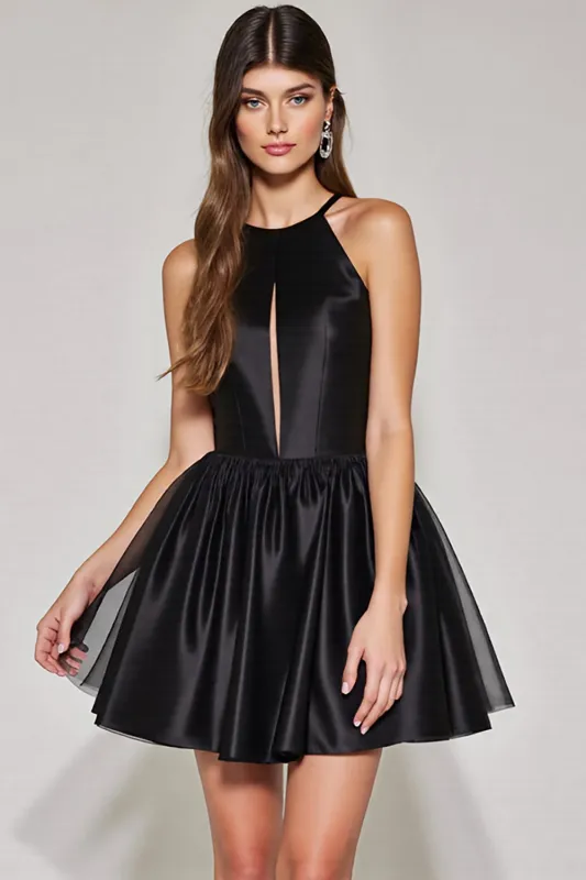 Halter Black A Line Keyhole Homecoming Dress sold by Zapaka