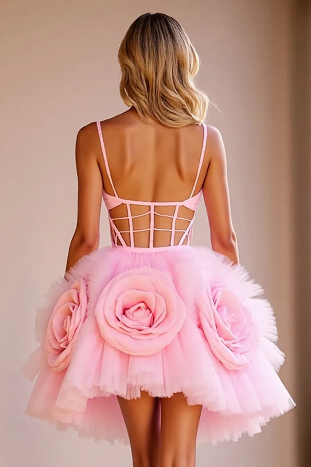 Corset Pink Cut Out Homecoming Dress with 3D Flowers sold by Zapaka product image thumbnail 2