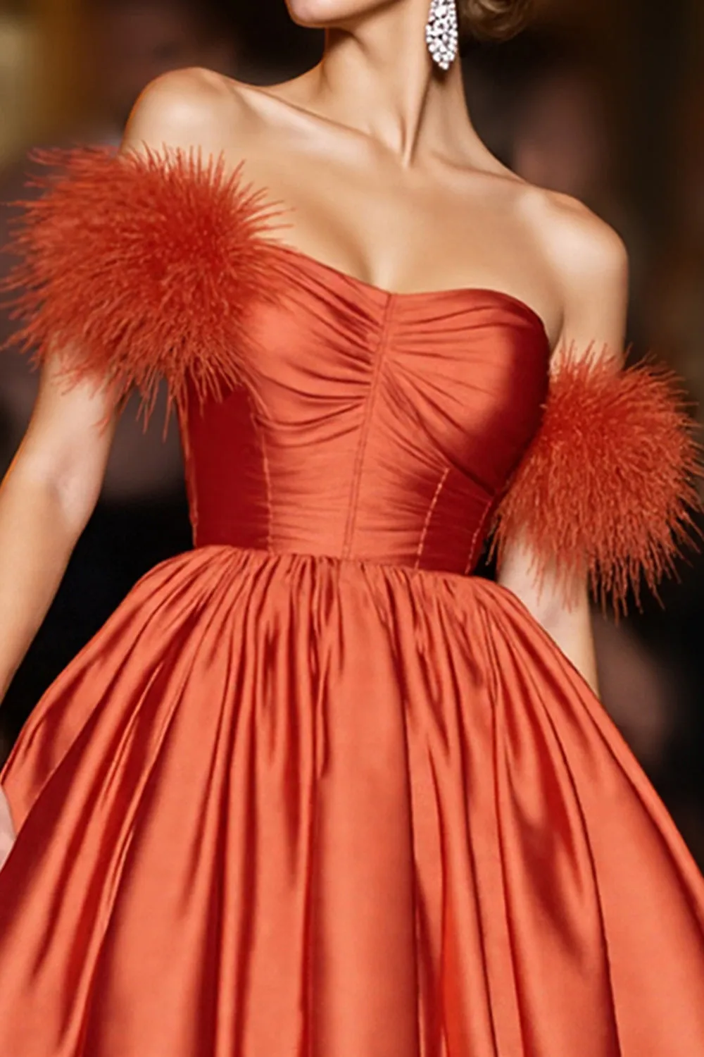 Orange Off The Shoulder Ruched A Line Homecoming Dress sold by Zapaka product image thumbnail 3