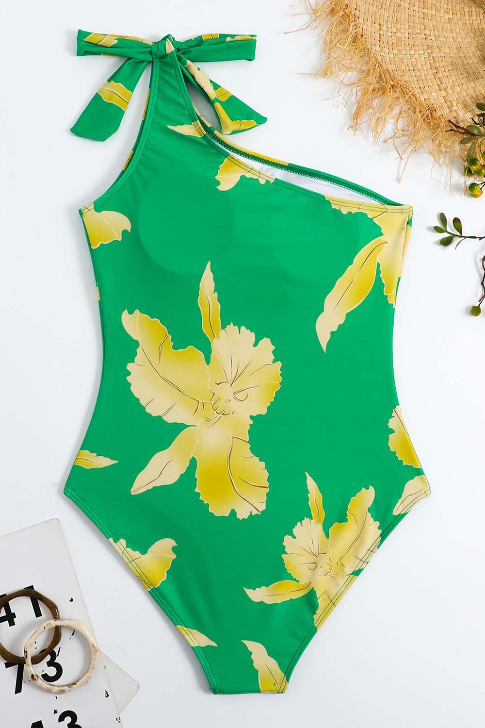 One Shoulder Green Printed High Wait Bikini Wear sold by Zapaka product image thumbnail 4