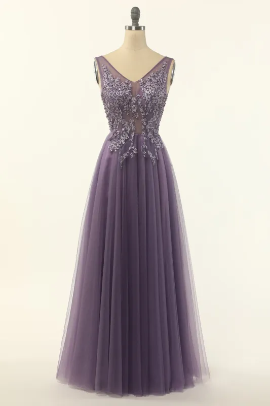 Tulle Purple A-line Prom Dress sold by Zapaka