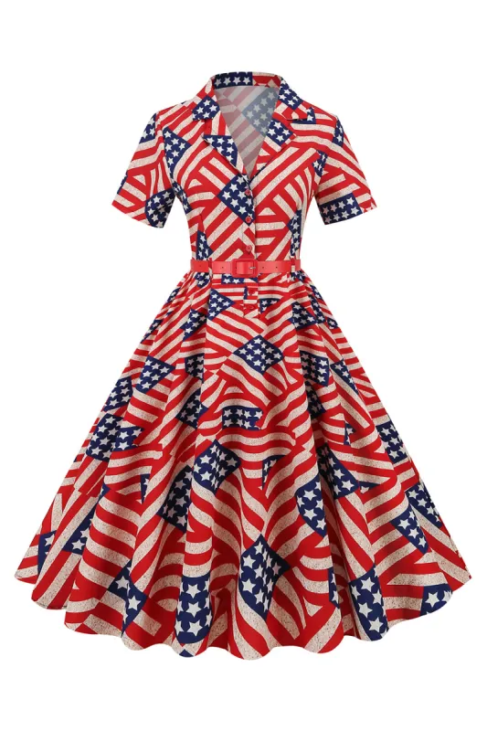 American Flag Print Vintage Dress sold by Zapaka