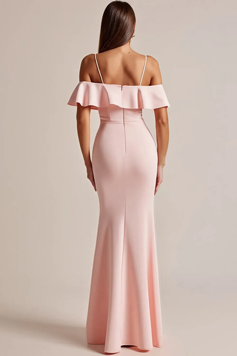 Sheath/Column Long Pink Formal Dress With Ruffles sold by Zapaka product image thumbnail 2