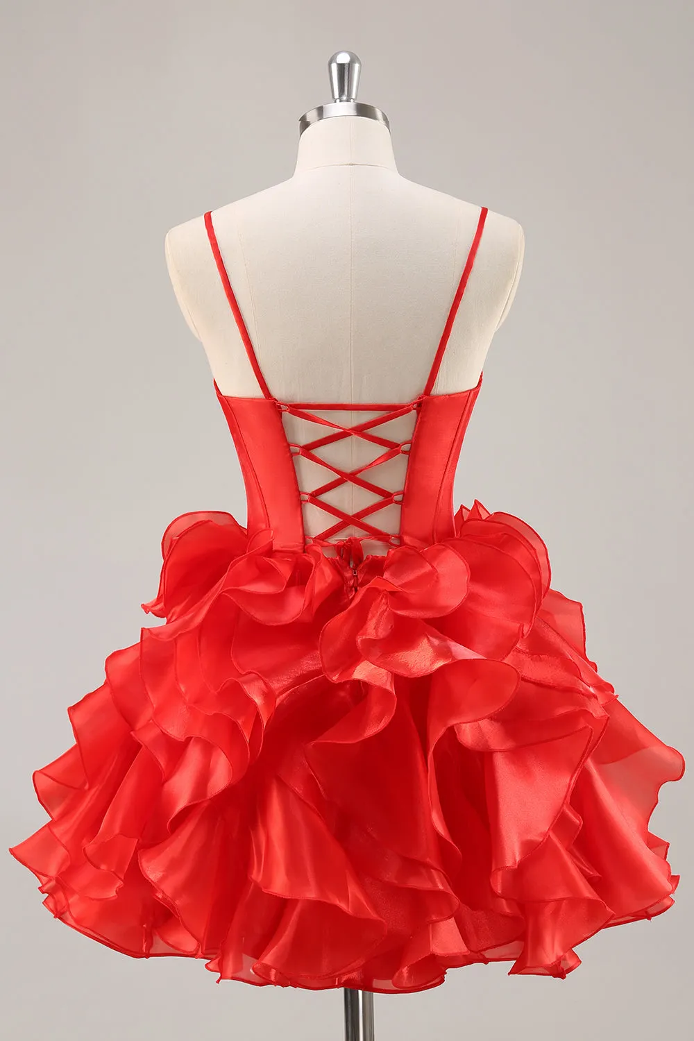 Red A Line Corset Keyhole Ruffled Short Homecoming Dress With Bows sold by Zapaka product image thumbnail 2