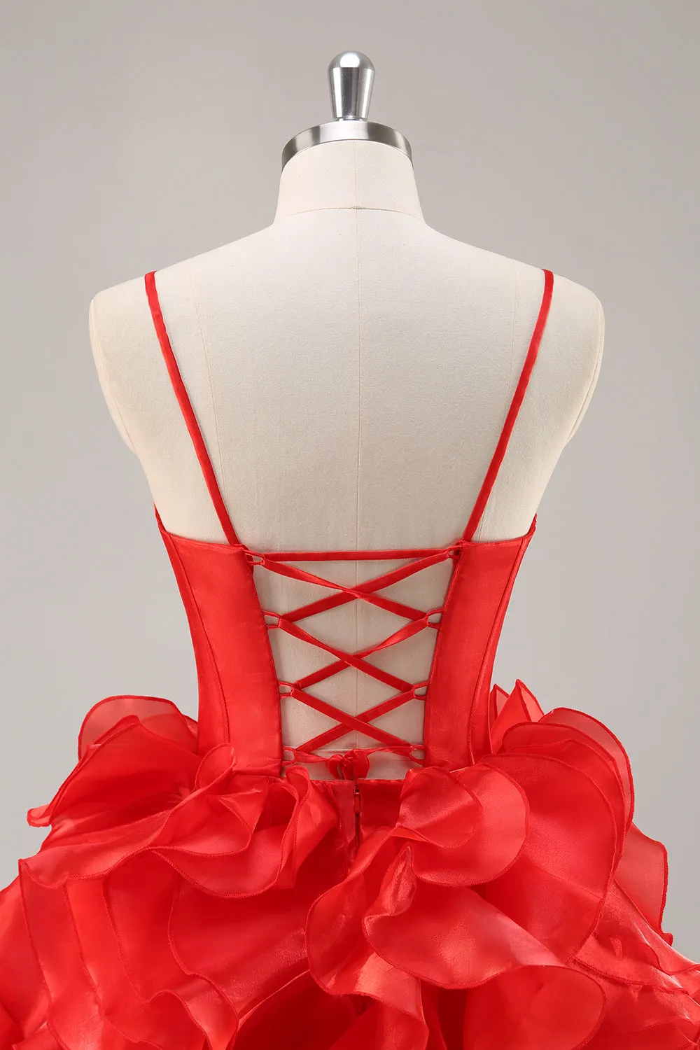 Red A Line Corset Keyhole Ruffled Short Homecoming Dress With Bows sold by Zapaka product image thumbnail 5