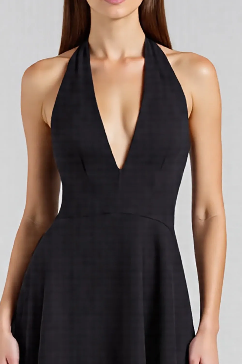 A Line Halter Sleeveless Long Black Tie Dress sold by Zapaka product image thumbnail 3