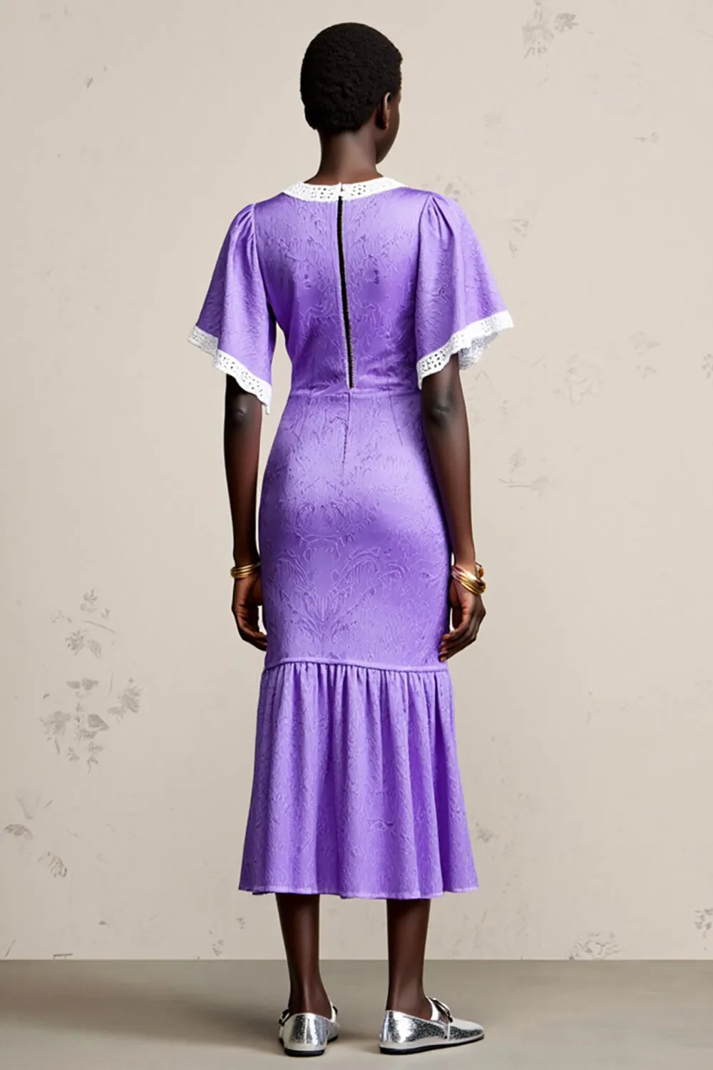 Pruple Ruffled A Line Wedding Guest Dress sold by Zapaka product image thumbnail 2